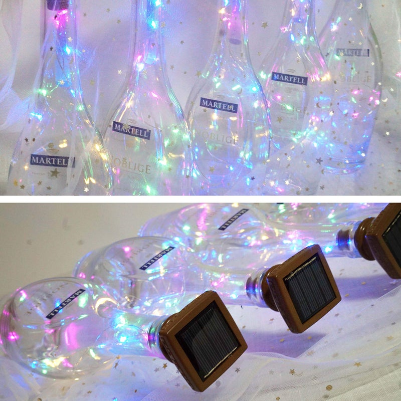 NiniTe LIGHTS أضواء زجاجات النبيذ الشمسية المربعة 8 عبوات، 20 مصباح LED مقاوم للماء مع سدادات نحاسية لحفلات الزفاف، عيد الميلاد، العطلات، الحدائق، الفناء، الممرات، في الهواء الطلق (ملون) - Image 4